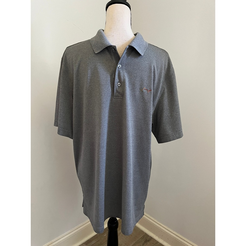 Greg Norman Gray Polo Mens sz Large Play Dry Five Iron Golf Shirt Sporty Preppy